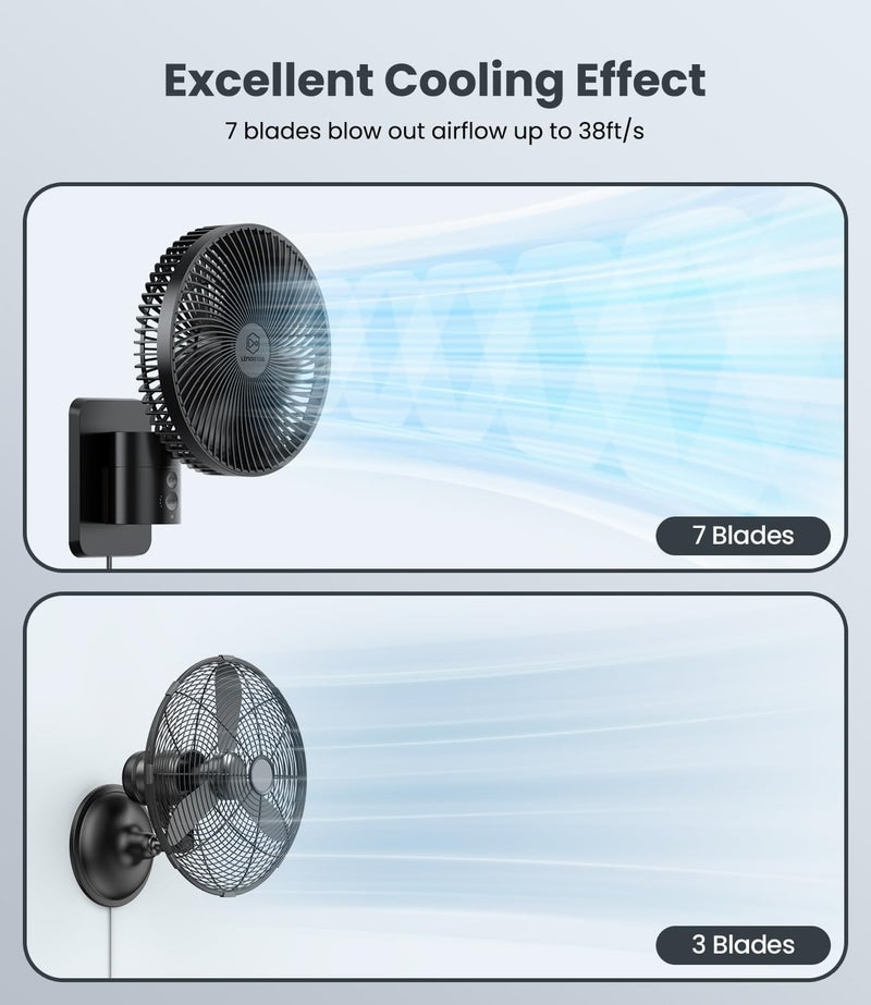 LEMOISTAR 8 Inch Small Wall Mounted RV Fan with Remote Control, 90° Oscillating, 4 Speeds, 4 Timer, Adjustable Tilt, 70 Inch Cord, Quiet, for Corner Bedroom Home Office Garage - Image 3